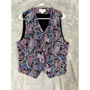 Casual Corner 100% Silk Vest Paisley Bold Colorful Vintage Lightweight Resort L